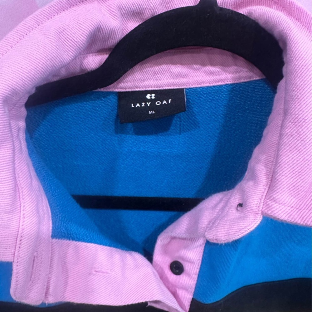 Lazy Oaf Pink and Blue Striped Rugby Shirt - Picture 3 of 3